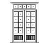 8-Lite over single planked panel french doors with 5-Lite transom
Panel- V-groove
Glazing- SDL