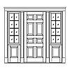 8-Panel door with 8-Lite with shelf over single panel sidelites
Panel- Raised
Glazing- SDL