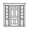 6-Panel Dutch door with 4-Lite with shelf over single panel sidelites
Panel- Raised & Flat
Glazing- SDL