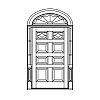 2-Lite over 6-Panel door with single lite eliptical top transom
Panel- Raised
Glazing- IG decorative